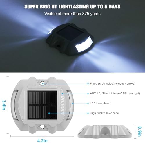 VOLISUN Solar Deck Driveway Dock Lights,Solar Pathway Lights,White 12 Pack | Solar Powered LED, IP68 Waterproof Led Outdoor Warning Step Marine Lights for Sidewalk Garden Yard
