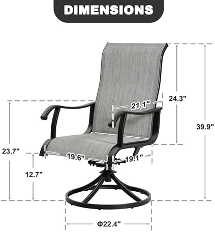 NUU GARDEN Patio Swivel Dining Chairs Set of 2, Outdoor Swivel Rocker Chairs with All-Weather Textilene, High-Back Metal Frame for Backyard, Deck, Lawn and Garden, Black and Light Gray