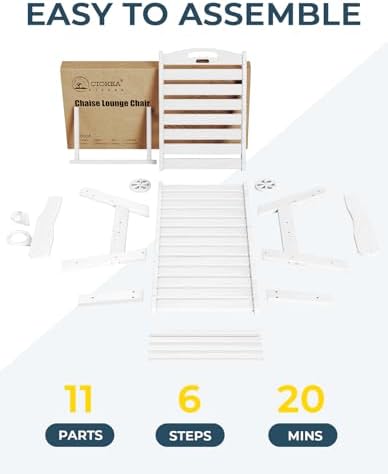 Lounge Chair Outdoor Set of 4, Oversized Chaise Lounge Chair with 5 Positions, HDPE, Patio Lounge Chairs with Wheels & Cup Holder for Lawn, Pool, Deck, Poolside, White