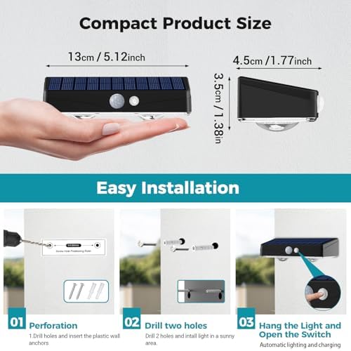 kolpop 16 Pack Solar Fence Lights Outdoor with 3 Modes Motion Sensor,IP65 Waterproof Fence Lights Solar Powered,1200mAh 60LM Bright LED Solar Lights for Fence,Patio,Backyard,Wall,Garden(Cool White)