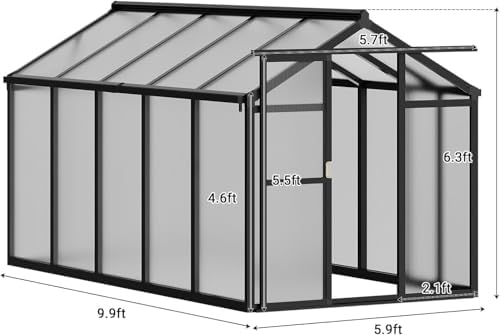 6x8 ft polycarbonate walk-in greenhouse with roof vent shown in use