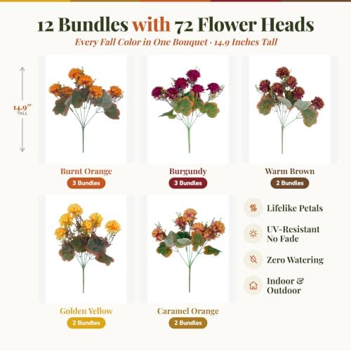 axylex artificial mums for outdoors, 12 bundles fake, side view