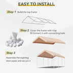 aoxun 10x20 ft carport, heavy duty car canopy, front angle view