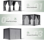 aoxun louvered pergola 10x12 all-aluminum, waterproof curtains and, side view