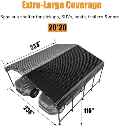 mnlr 20x20 ft heavy duty metal carport with shown in use