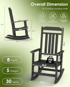GREENVINES Classic Outdoor-Rocking-Chairs-Set-of-2, HDPE Rocker, Black | 30.3" High Back | All Weather Porch Chairs Plastic | Heavy Duty | 20.5" Wide Seat | Big & Tall | for Patio Balcony Deck