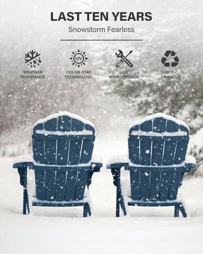 YEFU Oversized Adirondack Chair Set of 4 with Cup-Holder- Navy Blue | Heavy Duty Poly Lumber Outdoor Fire Pit Chair, Weather Resistant, Plastic Chair for Patio, Lawn, Deck, Weight Capacity 450lbs