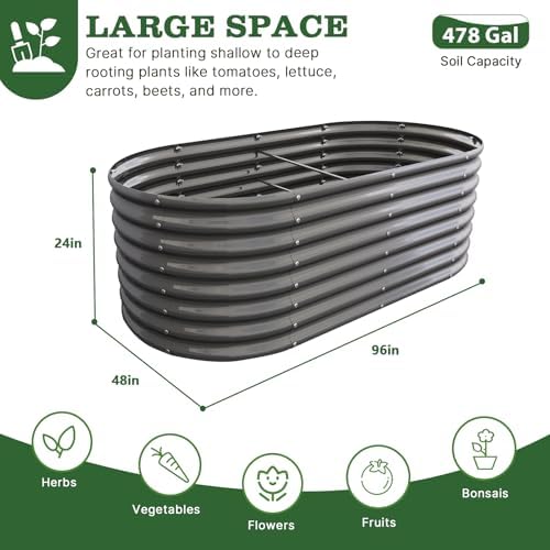 anleolife 8x4x2ft oval deep root galvanized raised garden, close-up detail