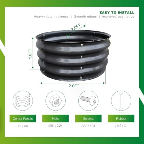 gardmax 2x2x1ft galvanized round raised garden bed kit, side view