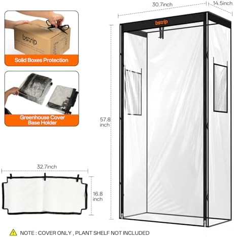 bstrip greenhouse cover with base tray, 30.7x14.5x57.8in shown in use