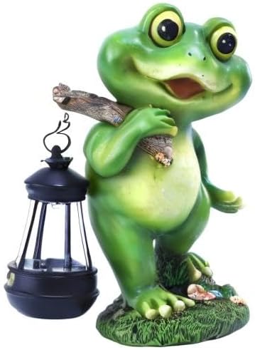 Outdoor Frog Garden Decor: 11'' Yard Decoration with Solar Lantern Funny Frog Statue Gifts for Women Mother's Day Housewarming Gift