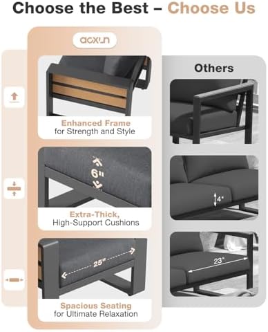 aoxun aluminum patio furniture set with fire pit, close-up detail
