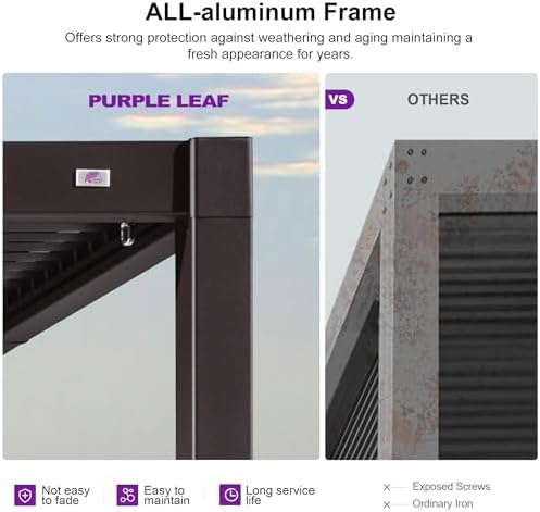 purple leaf outdoor louvered pergola 13' x 15', side view