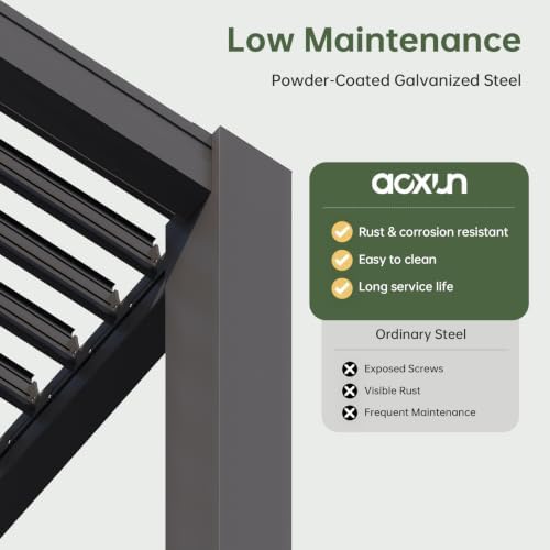 aoxun louvered pergola 10x12, outdoor metal pergola with showing dimensions