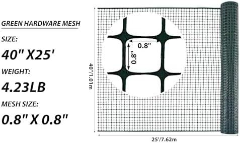 potatolife green plastic garden fence, hardware mesh, 40'', close-up detail