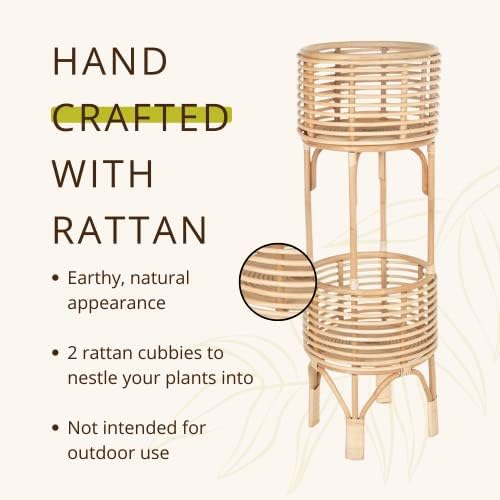 kouboo rattan indoor two-tier plant stand, natural planter, side view