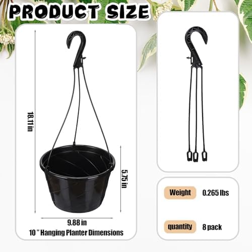 10 inch hanging planter with drainage insert, black, close-up detail