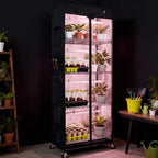 worth mini greenhouse with 18w t8 grow lights, front angle view