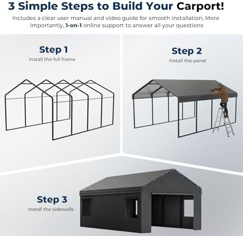 homshade 12x20ft metal carport with removable sidewalls &, view 9