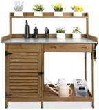 ketive outdoor potting bench with storage, 41-inch metal, front angle view