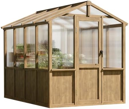 aoxun 6x8 ft wooden greenhouse for outdoors, 6mm, main product view