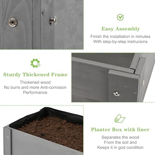 raised garden bed with legs, 31x16x31'', outdoor wood showing dimensions