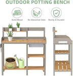 outdoor potting bench with sink, wood garden workstation, side view