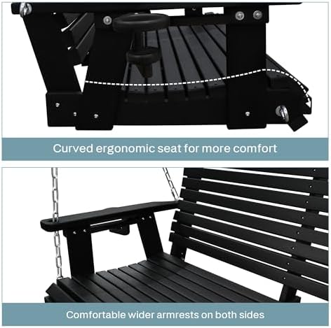 hdpe porch swing with 18/8 stainless steel bolts showing dimensions