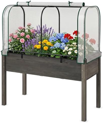 raised garden bed with greenhouse, waterproof sun-protective green, view 9