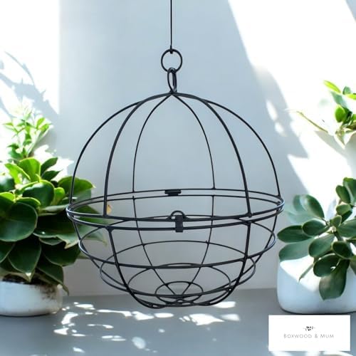 large wrought iron hanging globe planter – amish, front angle view