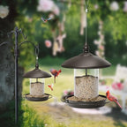 pack of 2 - metal roof bird feeder shown in use