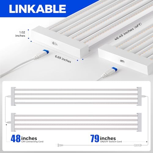 Barrina TX-L84 4FT LED Grow Light, 336W (4 x 84W), 4 Panels Wider Coverage | Pinkish White Full Spectrum, Linkable to 4, High PPFD, Hanging Plant Stand with Grow Light for Indoor Seedling, Timer, 4 Pack