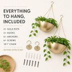 acelist gold hanging planter for indoor plants, set shown in use