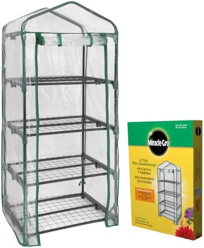 miracle-gro 4-tier greenhouse, removable shelves, clear, 23"x17"x57" shown in use
