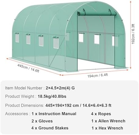 vevor walk-in tunnel greenhouse, 14.6x6.4x6.3 ft hoop house on a desk or shelf