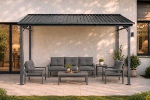 8x10 ft lean to gazebo, wall mounted hardtop shown in use