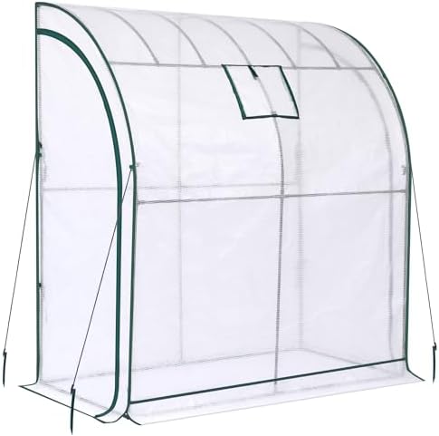 lean to greenhouse with 3-tier shelves: ohuhu portable, front angle view
