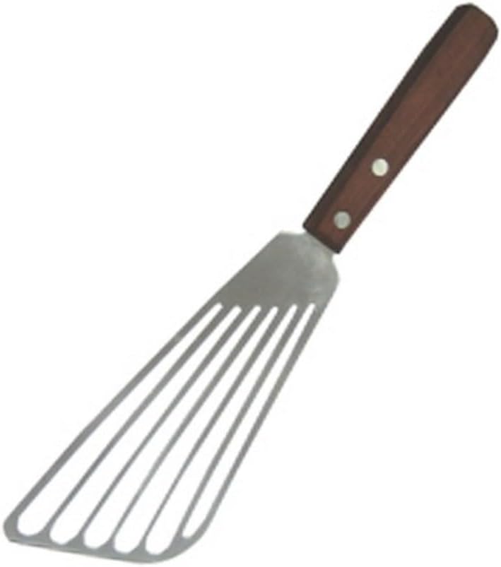 Winco Fish Stainless Steel Commercial Spatula | Dishwasher safe, Slotted design for efficient drainage, Wooden handle for comfortable grip, Great for Eggs and Kitchen Prep