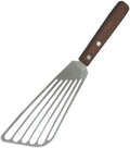 Winco Fish Stainless Steel Commercial Spatula | Dishwasher safe, Slotted design for efficient drainage, Wooden handle for comfortable grip, Great for Eggs and Kitchen Prep