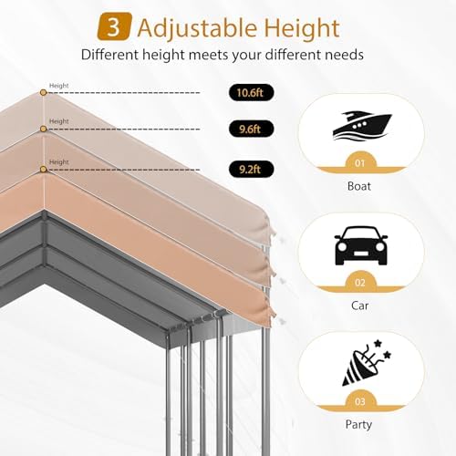 aoxun 10x20 ft heavy duty carport, adjustable height shown in use