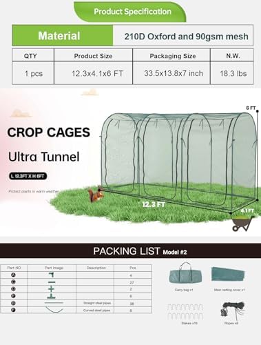 poray large 12.3x4ft tunnel plant netting cover,6ft tall shown in use