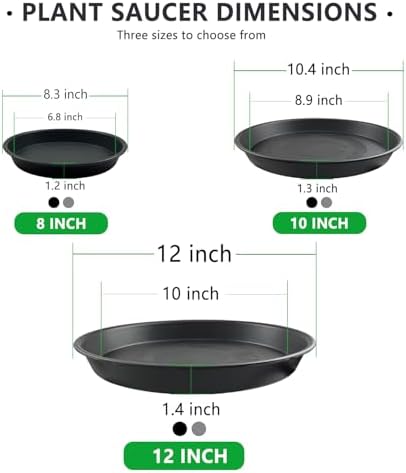 9 Pack Black Plant Pot Saucers, 8 10 12 Inch Heavy Duty PP Trays | Plant Watering Trays for Indoor & Outdoor Flower Pots