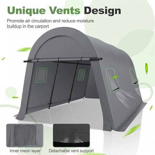 cobizi carport canopy 10x20 heavy duty portable garage, front angle view