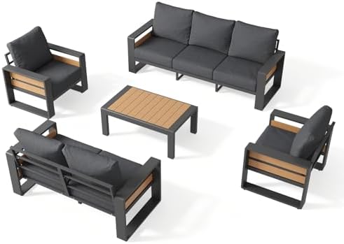 aoxun aluminum patio furniture set, 5 piece luxury, front angle view