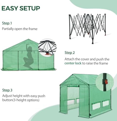 10x10 pop up greenhouse,portable green house kit, green shown in use