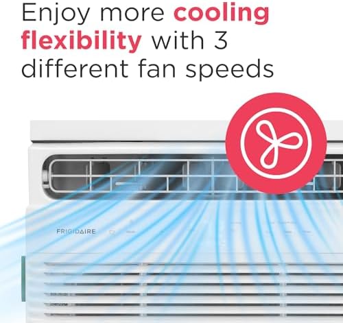 frigidaire 5,000 btu window air conditioner with remote on a desk or shelf