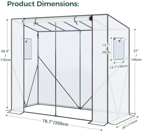 ohuhu tomato greenhouse for outdoors: portable lean to showing dimensions