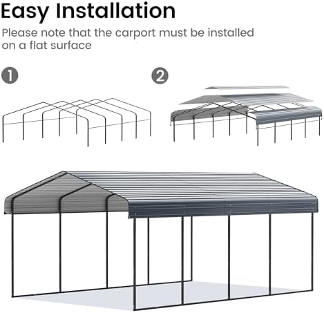 real relax 12'x20' heavy duty metal carport, grey, side view