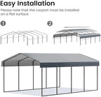 real relax 12'x20' heavy duty metal carport, grey, side view