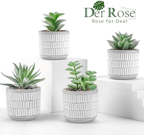 der rose 4 pack fake plants in striped on a desk or shelf